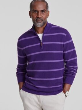 Club Room Men's Stripe Quarter-Zip Sweater, SIZE M NWT